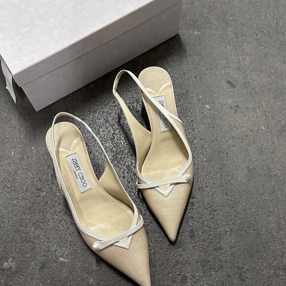 Jimmy Choo Amita 45 Slingback Pump Heels Natural & Latte - Picture 3 of 7